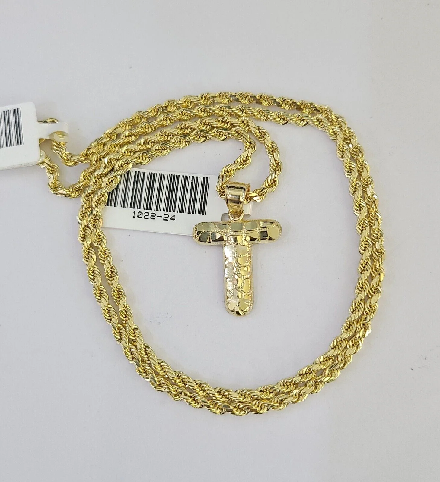 10k Gold Initial T Charm Rope Chain 16"-26" 2.5mm SET Necklace Alphabet Pendant - Image 3