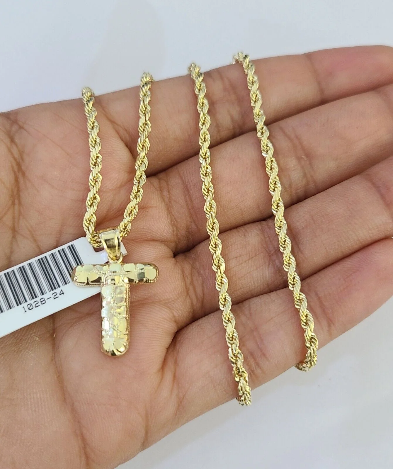 10k Gold Initial T Charm Rope Chain 16"-26" 2.5mm SET Necklace Alphabet Pendant - Image 5