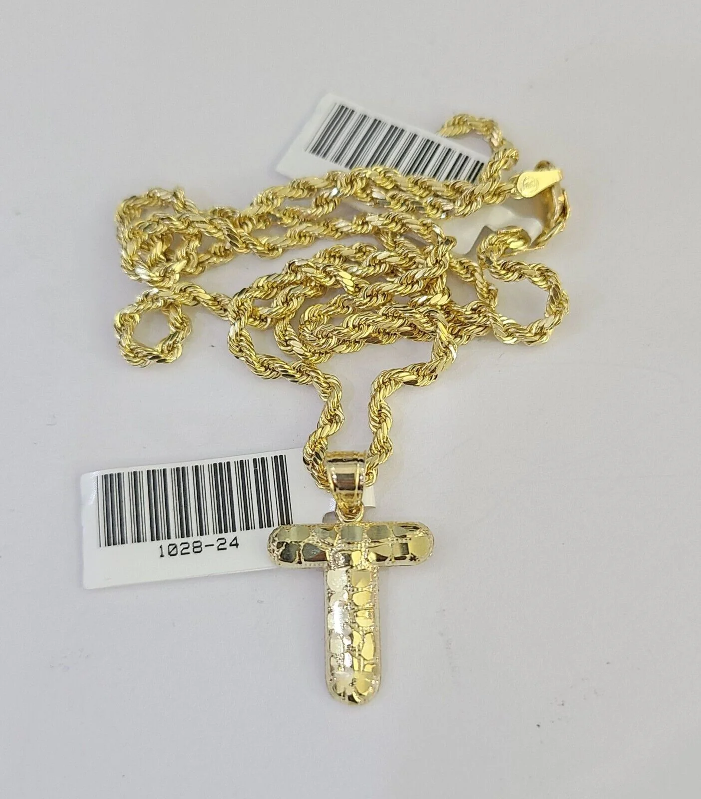 10k Gold Initial T Charm Rope Chain 16"-26" 2.5mm SET Necklace Alphabet Pendant - Image 6