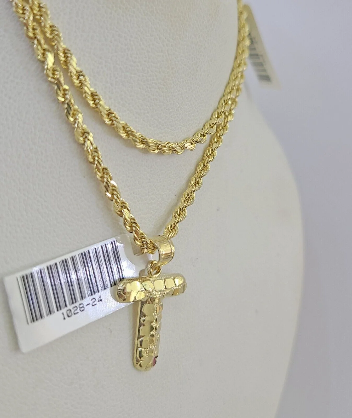 10k Gold Initial T Charm Rope Chain 16"-26" 2.5mm SET Necklace Alphabet Pendant - Image 7