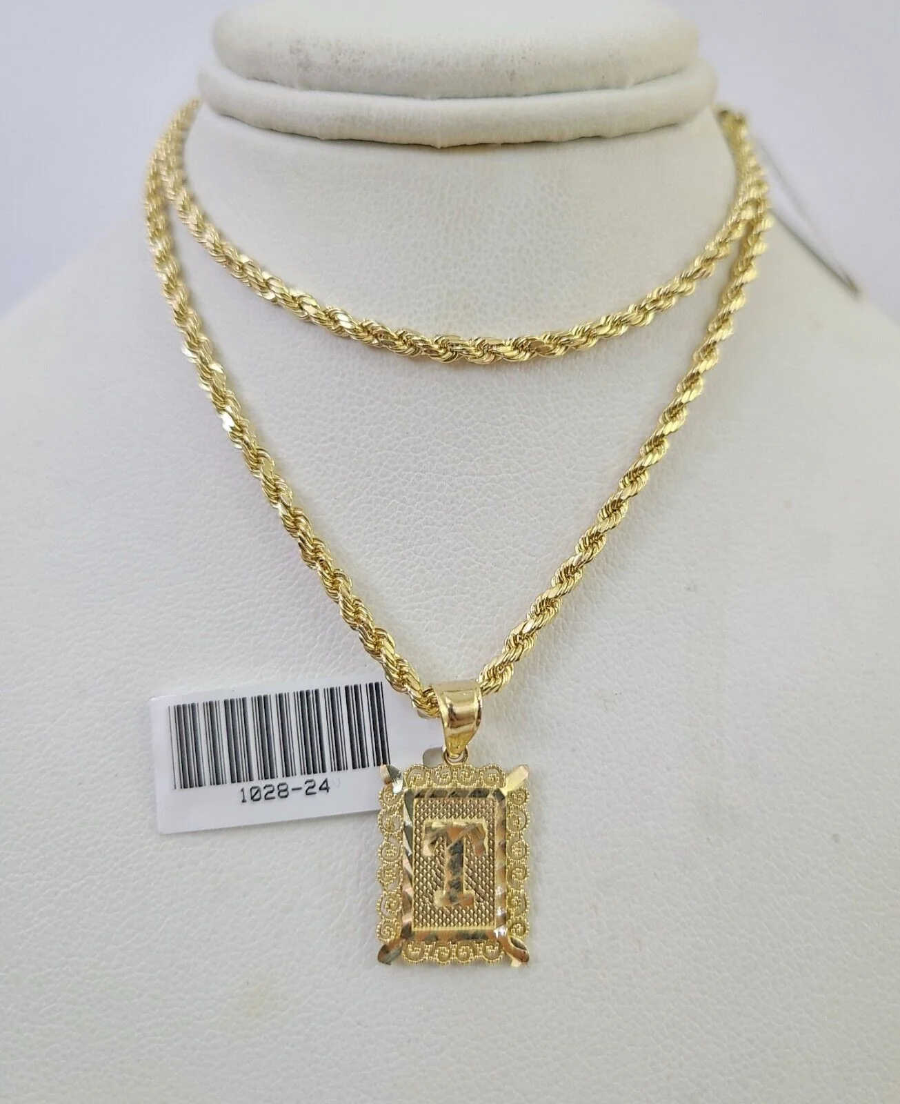 10k Gold Initial T Charm Rope Chain 16"-26" 2.5mm SET Necklace Alphabet Pendant - Image 5