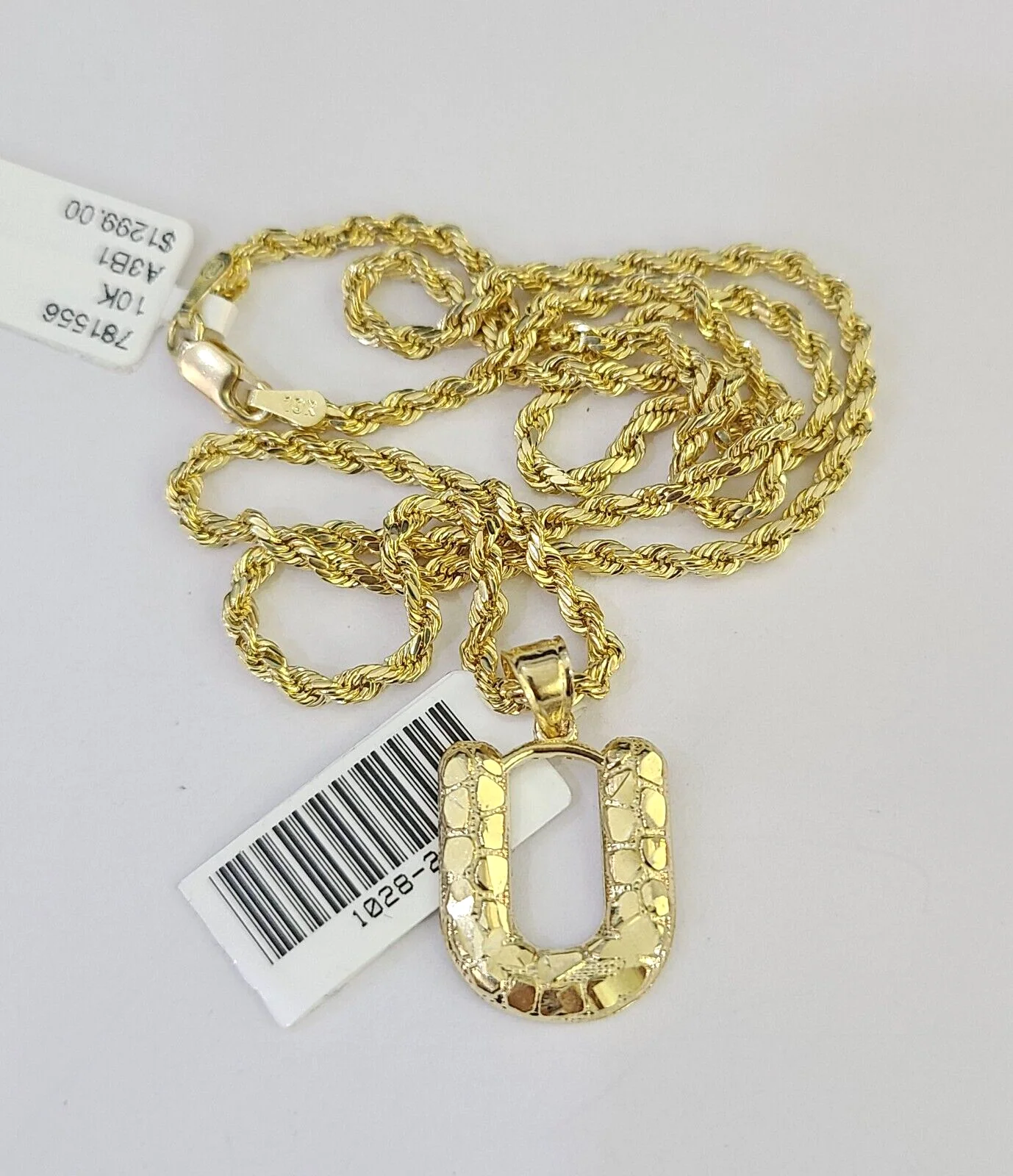 10k Gold Initial U Charm Rope Chain 16"-26" 2.5mm SET Necklace Alphabet Pendant - Image 6