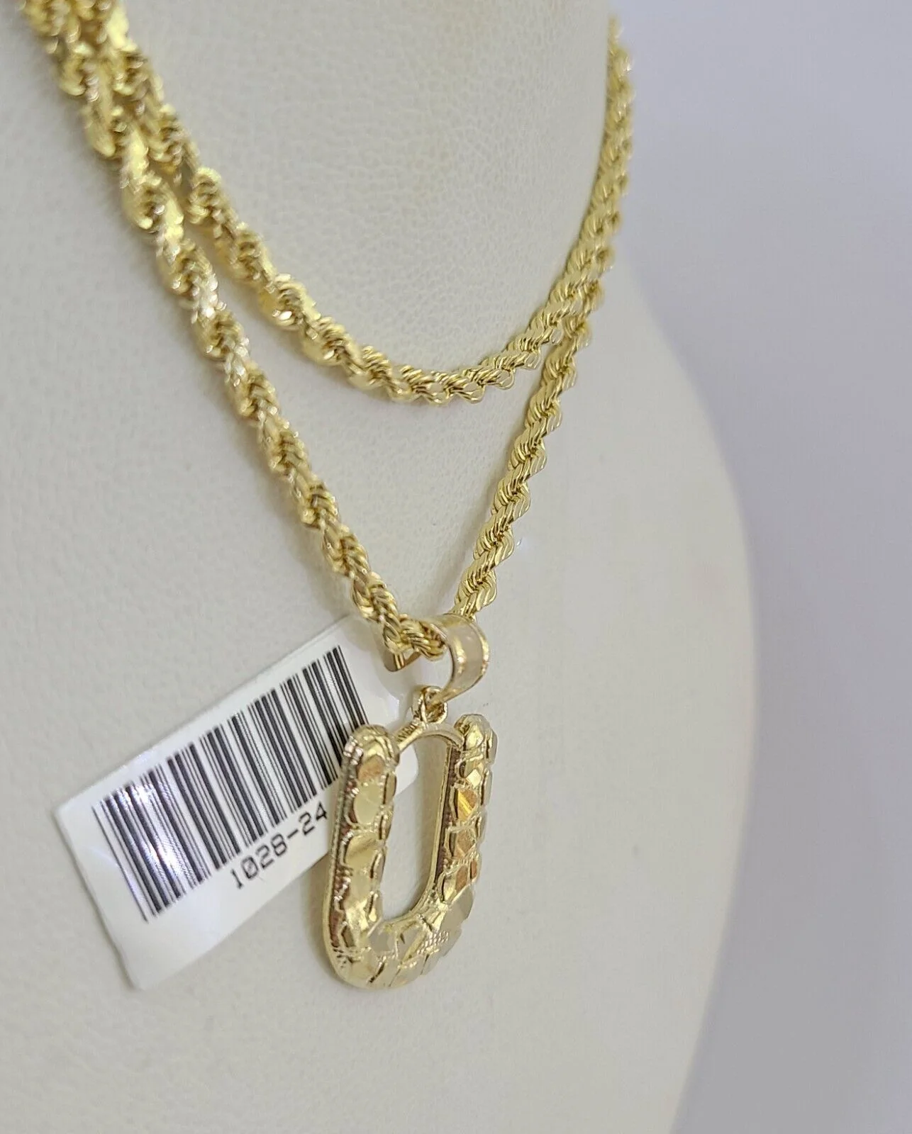 10k Gold Initial U Charm Rope Chain 16"-26" 2.5mm SET Necklace Alphabet Pendant - Image 7