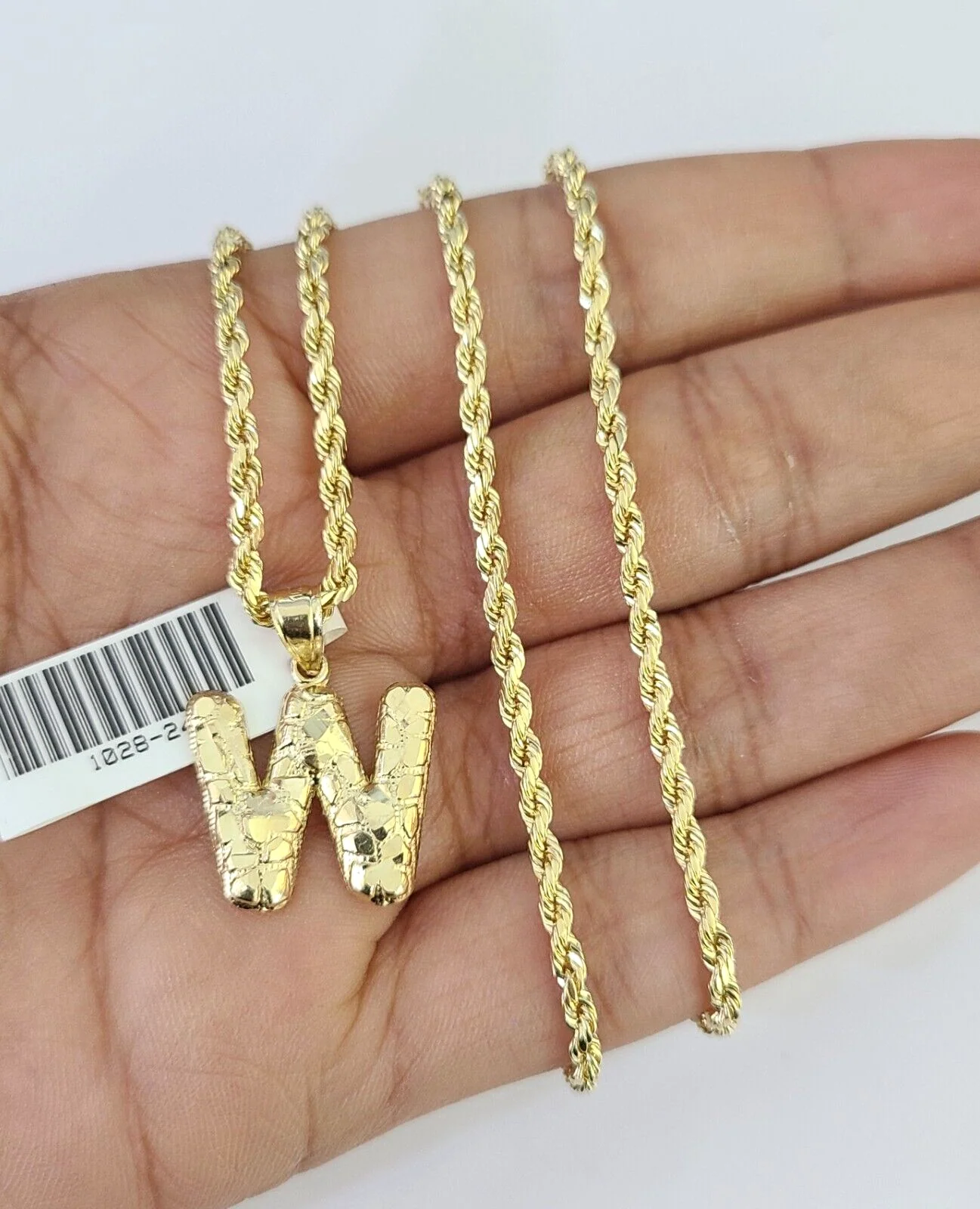 10k Gold Initial W Charm Rope Chain 16"-26" 2.5mm SET Necklace Alphabet Pendant - Image 5