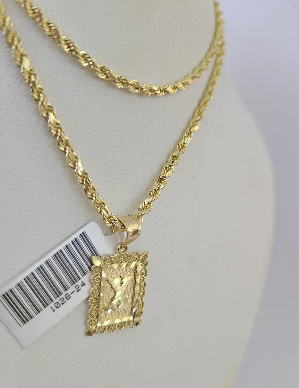 10k Gold Initial X Charm Rope Chain 16"-26" 2.5mm SET Necklace Alphabet Pendant - Image 2