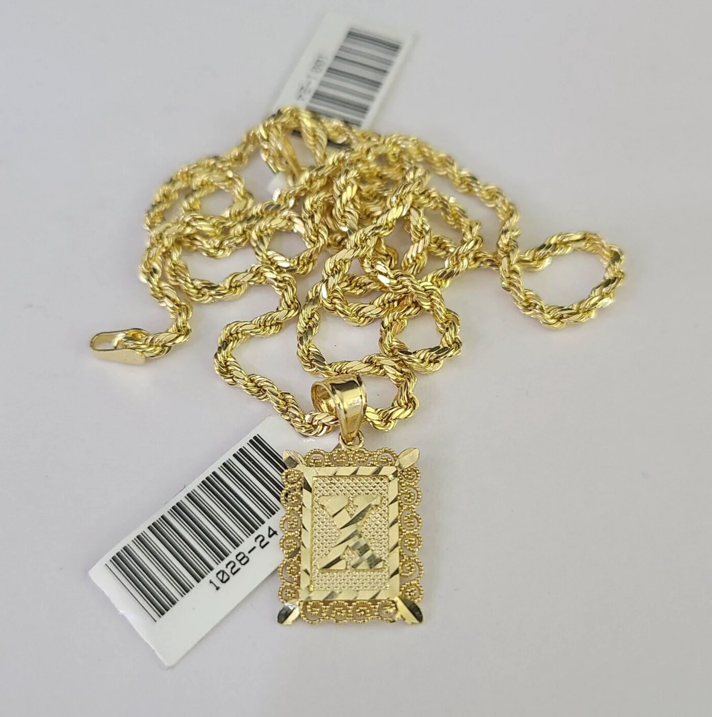 10k Gold Initial X Charm Rope Chain 16"-26" 2.5mm SET Necklace Alphabet Pendant - Image 3