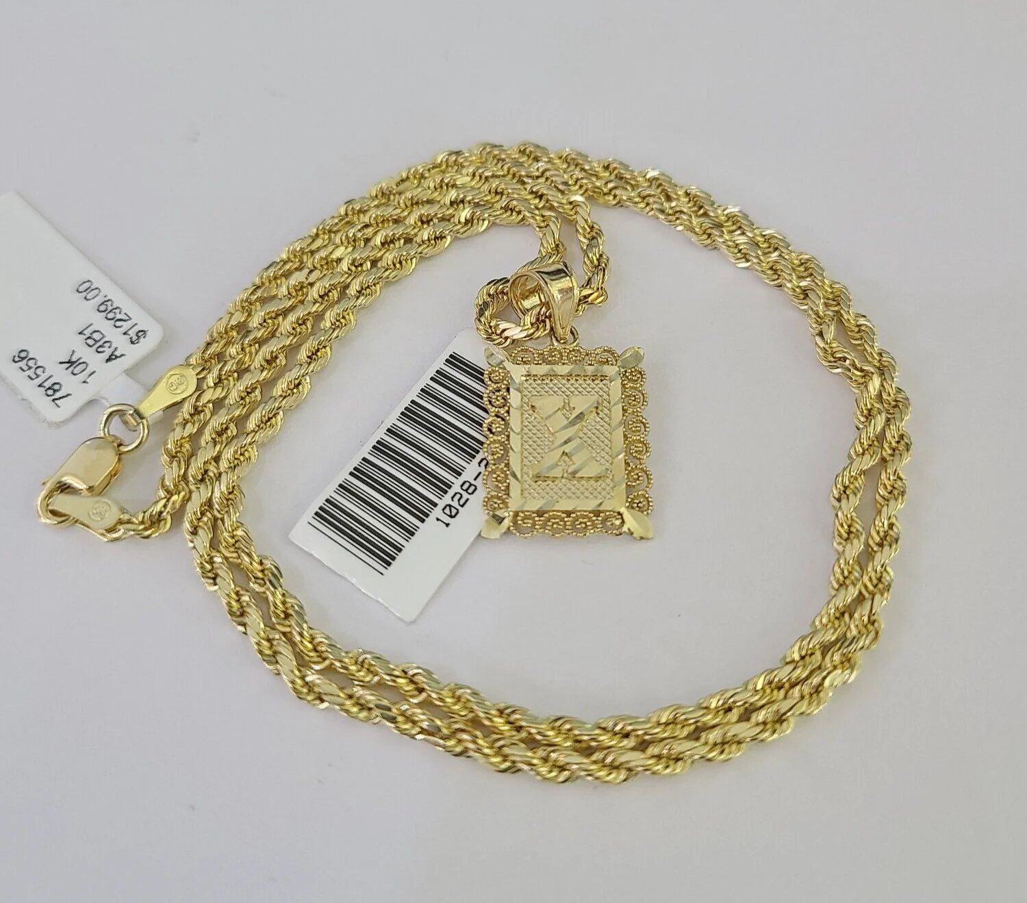 10k Gold Initial X Charm Rope Chain 16"-26" 2.5mm SET Necklace Alphabet Pendant - Image 5