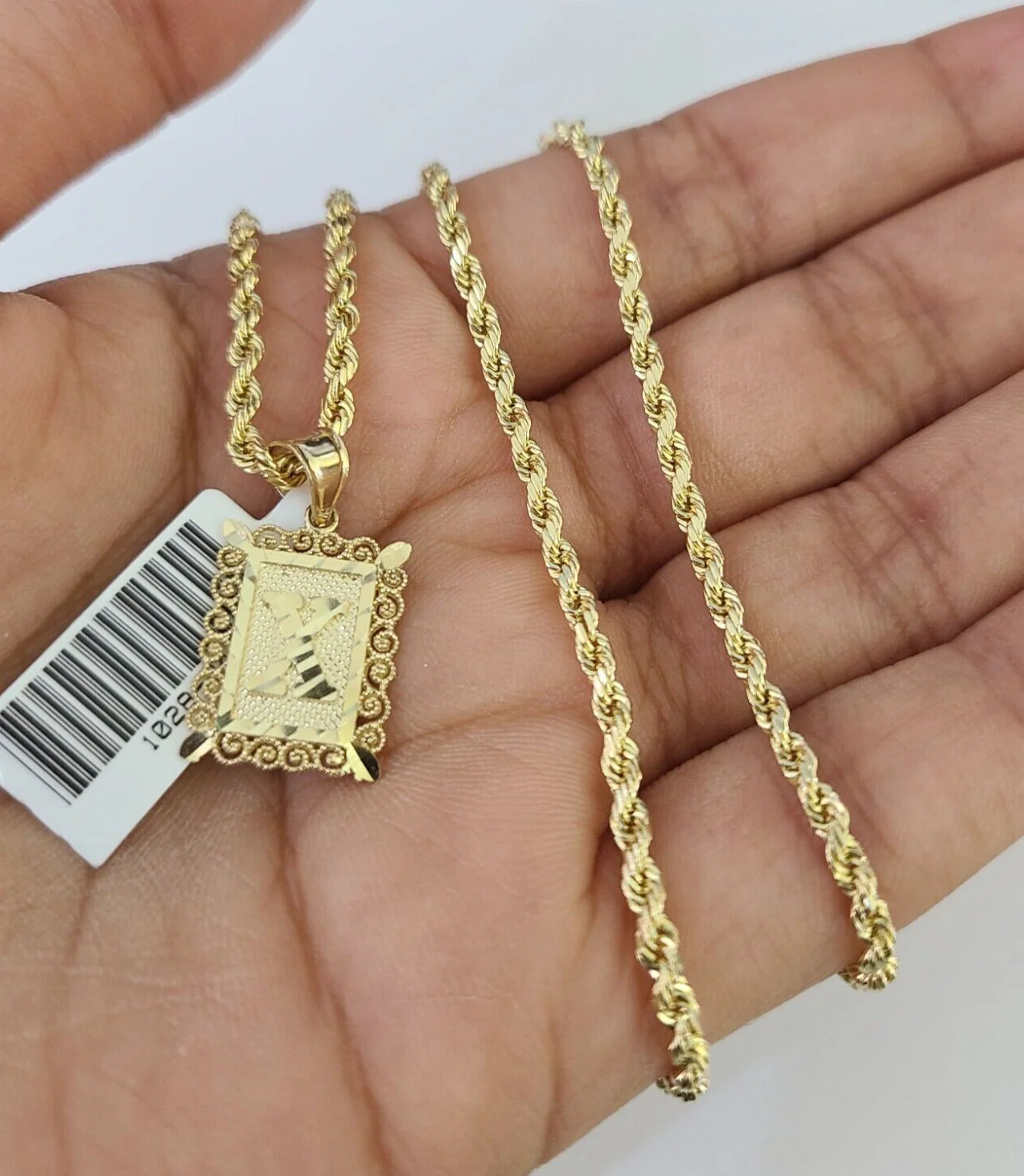 10k Gold Initial X Charm Rope Chain 16"-26" 2.5mm SET Necklace Alphabet Pendant - Image 7