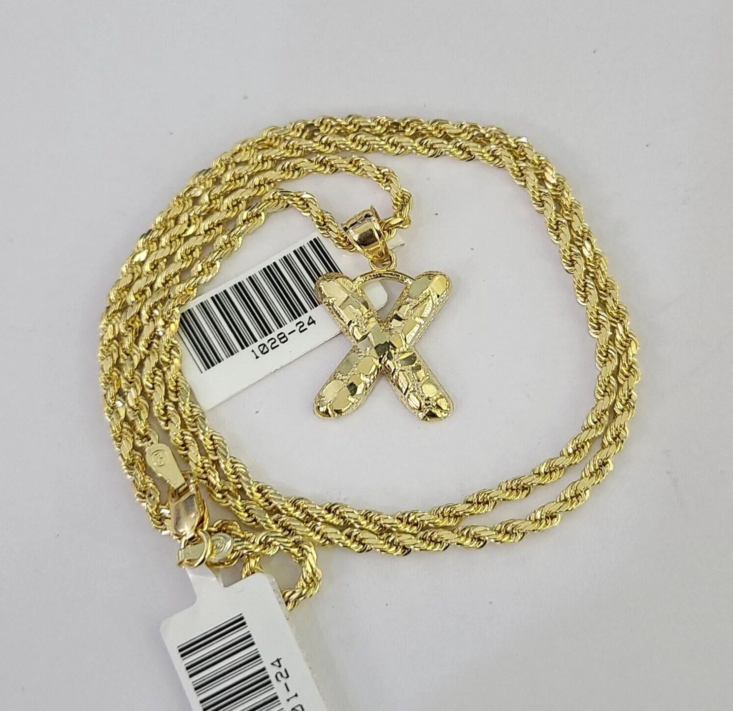 10k Gold Initial X Charm Rope Chain 16"-26" 2.5mm SET Necklace Alphabet Pendant - Image 3