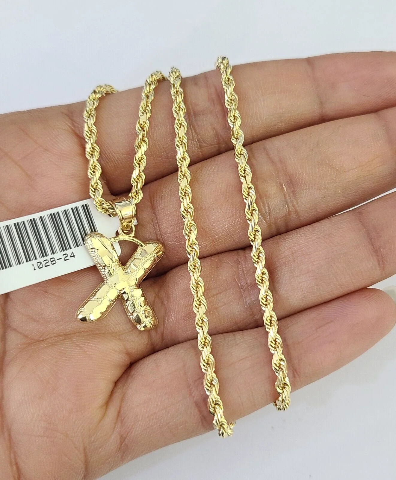10k Gold Initial X Charm Rope Chain 16"-26" 2.5mm SET Necklace Alphabet Pendant - Image 5