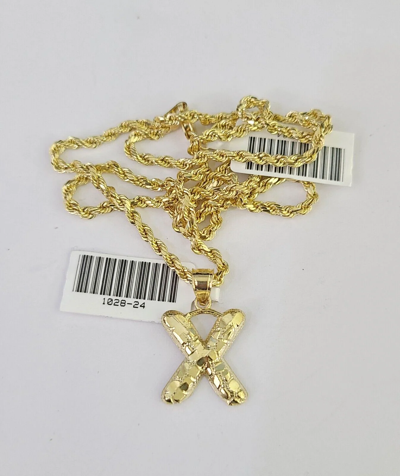 10k Gold Initial X Charm Rope Chain 16"-26" 2.5mm SET Necklace Alphabet Pendant - Image 6