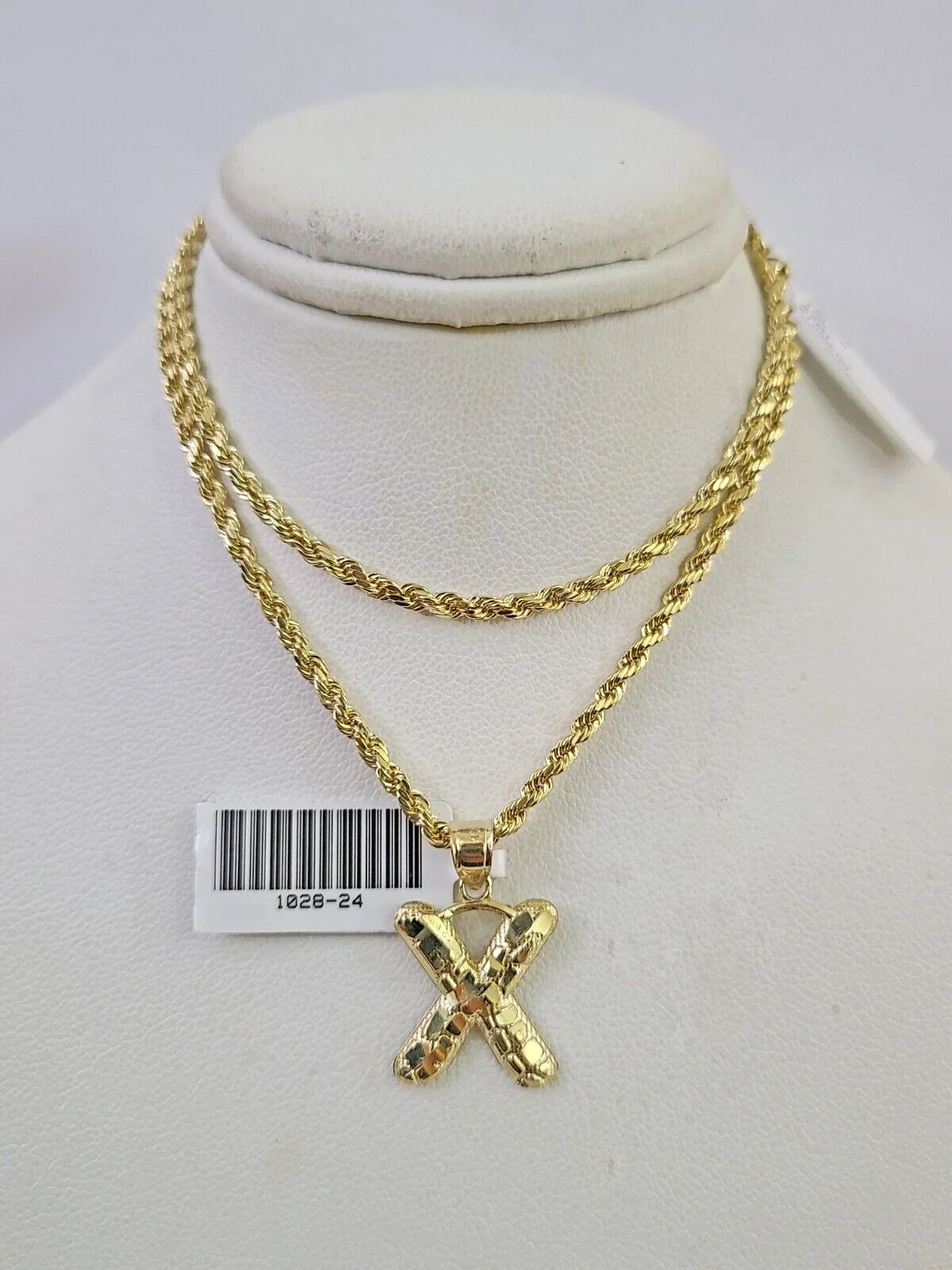 10k Gold Initial X Charm Rope Chain 16"-26" 2.5mm SET Necklace Alphabet Pendant - Image 7