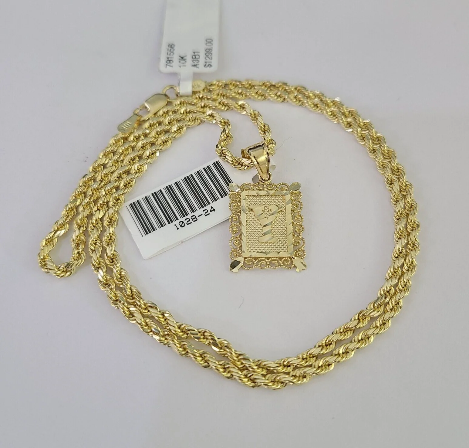10k Gold Initial Y Charm Rope Chain 16"-26" 2.5mm SET Necklace Alphabet Pendant - Image 2