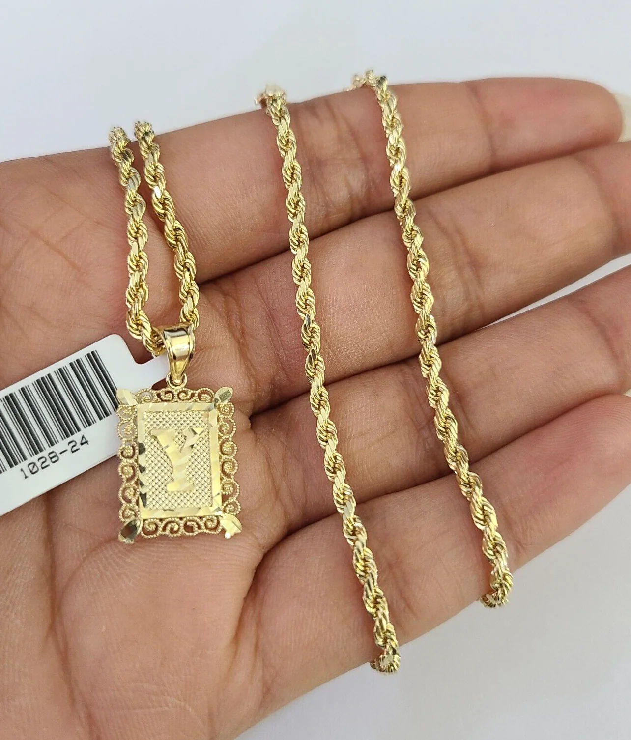 10k Gold Initial Y Charm Rope Chain 16"-26" 2.5mm SET Necklace Alphabet Pendant - Image 4