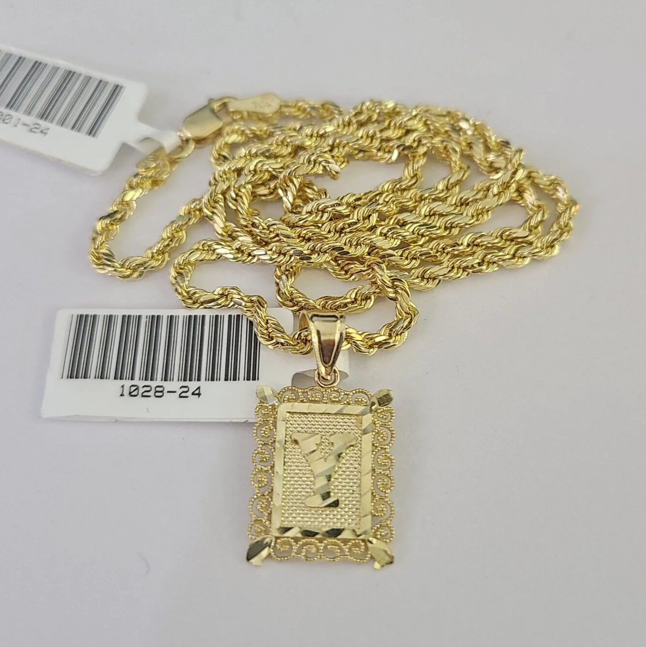 10k Gold Initial Y Charm Rope Chain 16"-26" 2.5mm SET Necklace Alphabet Pendant - Image 5