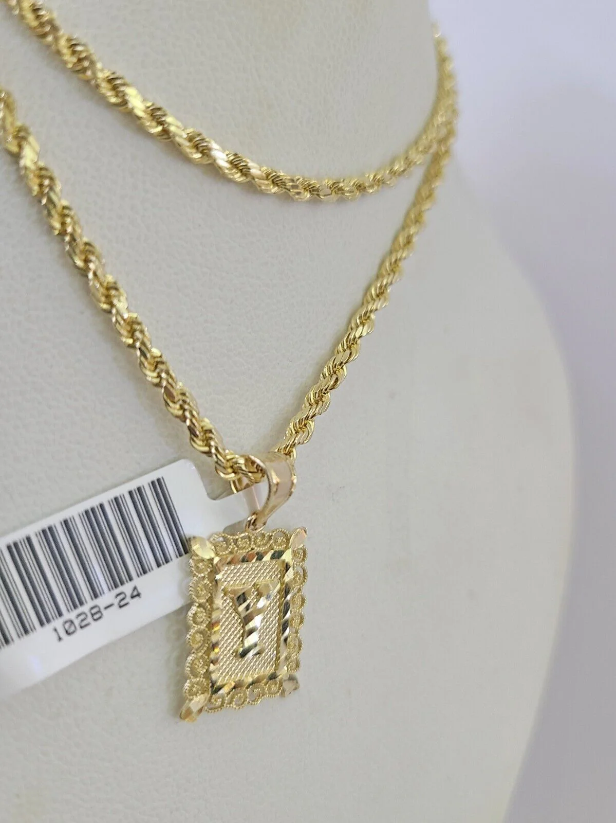 10k Gold Initial Y Charm Rope Chain 16"-26" 2.5mm SET Necklace Alphabet Pendant - Image 6
