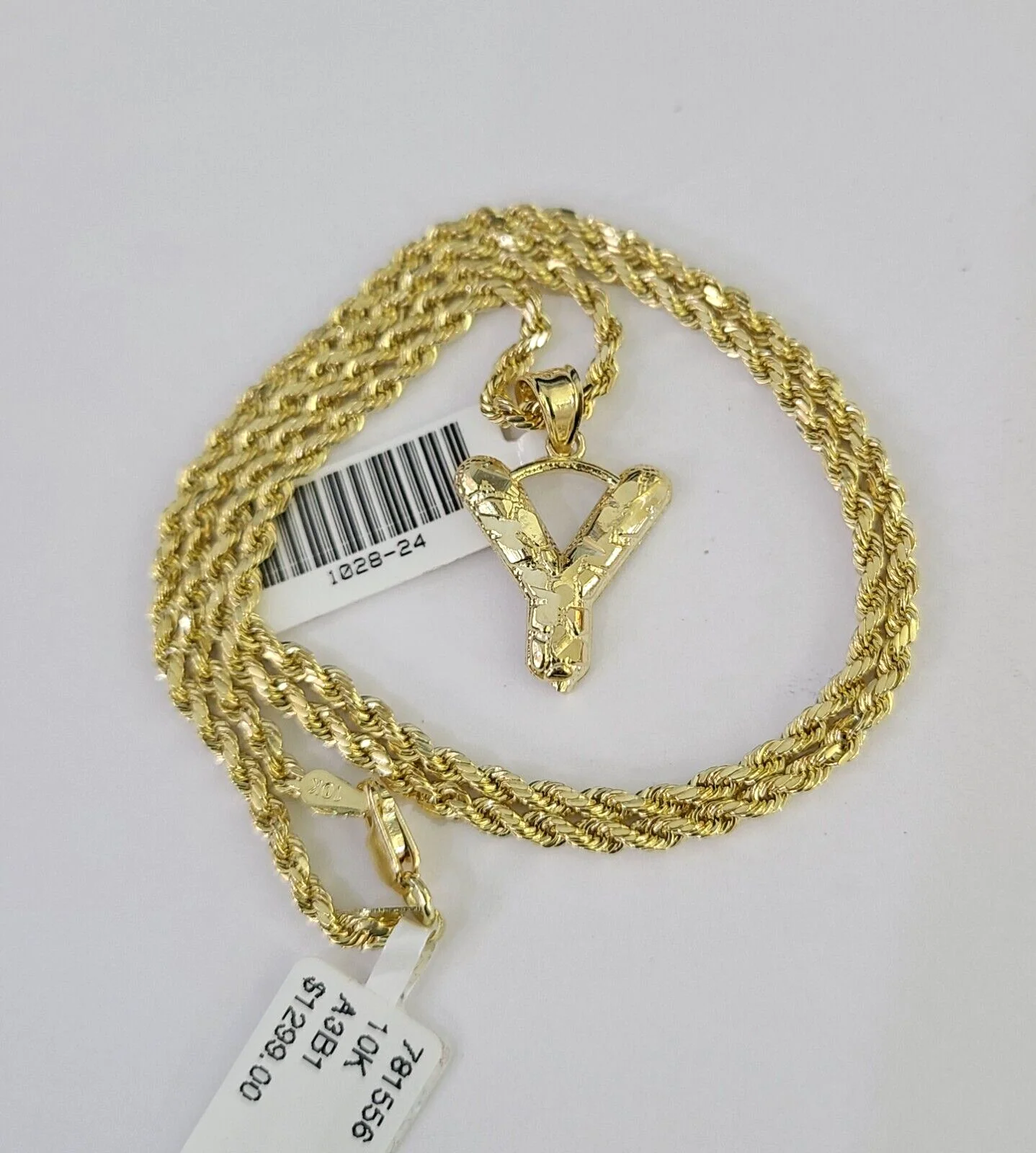 10k Gold Initial Y Charm Rope Chain 16"-26" 2.5mm SET Necklace Alphabet Pendant - Image 3