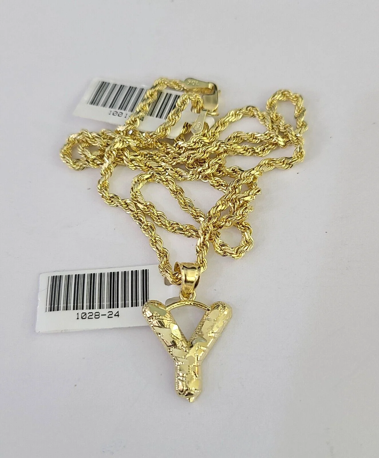 10k Gold Initial Y Charm Rope Chain 16"-26" 2.5mm SET Necklace Alphabet Pendant - Image 5