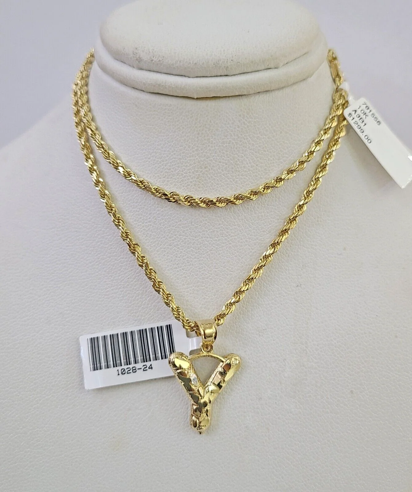 10k Gold Initial Y Charm Rope Chain 16"-26" 2.5mm SET Necklace Alphabet Pendant - Image 7