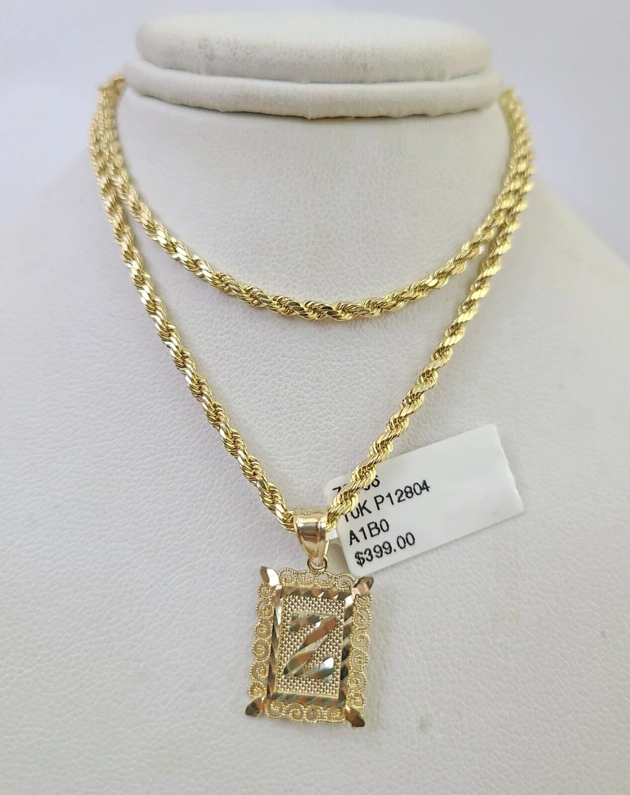 10k Gold Initial Z Charm Rope Chain 16"-26" 2.5mm SET Necklace Alphabet Pendant - Image 7