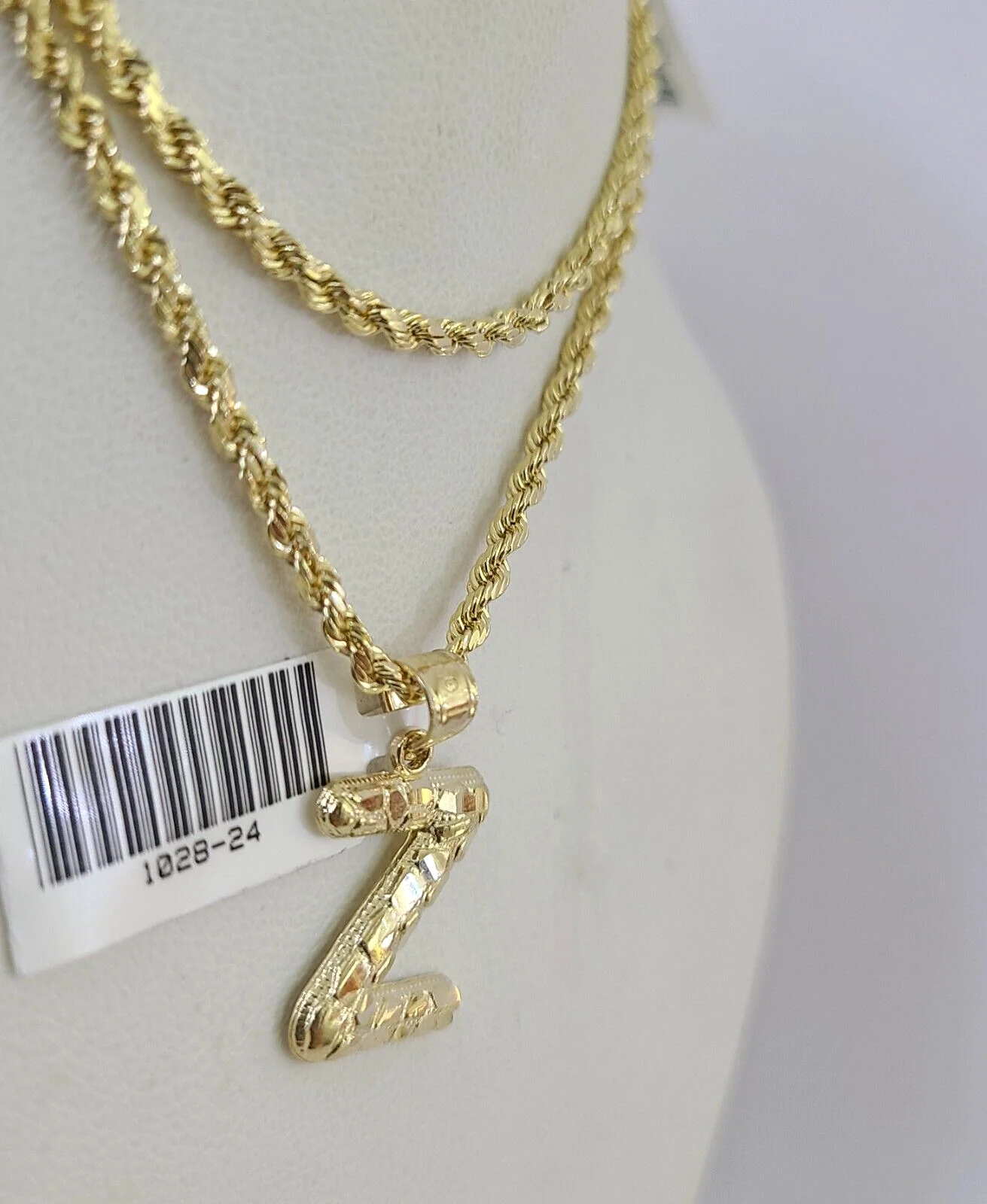 10k Gold Initial Z Charm Rope Chain 16"-26" 2.5mm SET Necklace Alphabet Pendant - Image 5