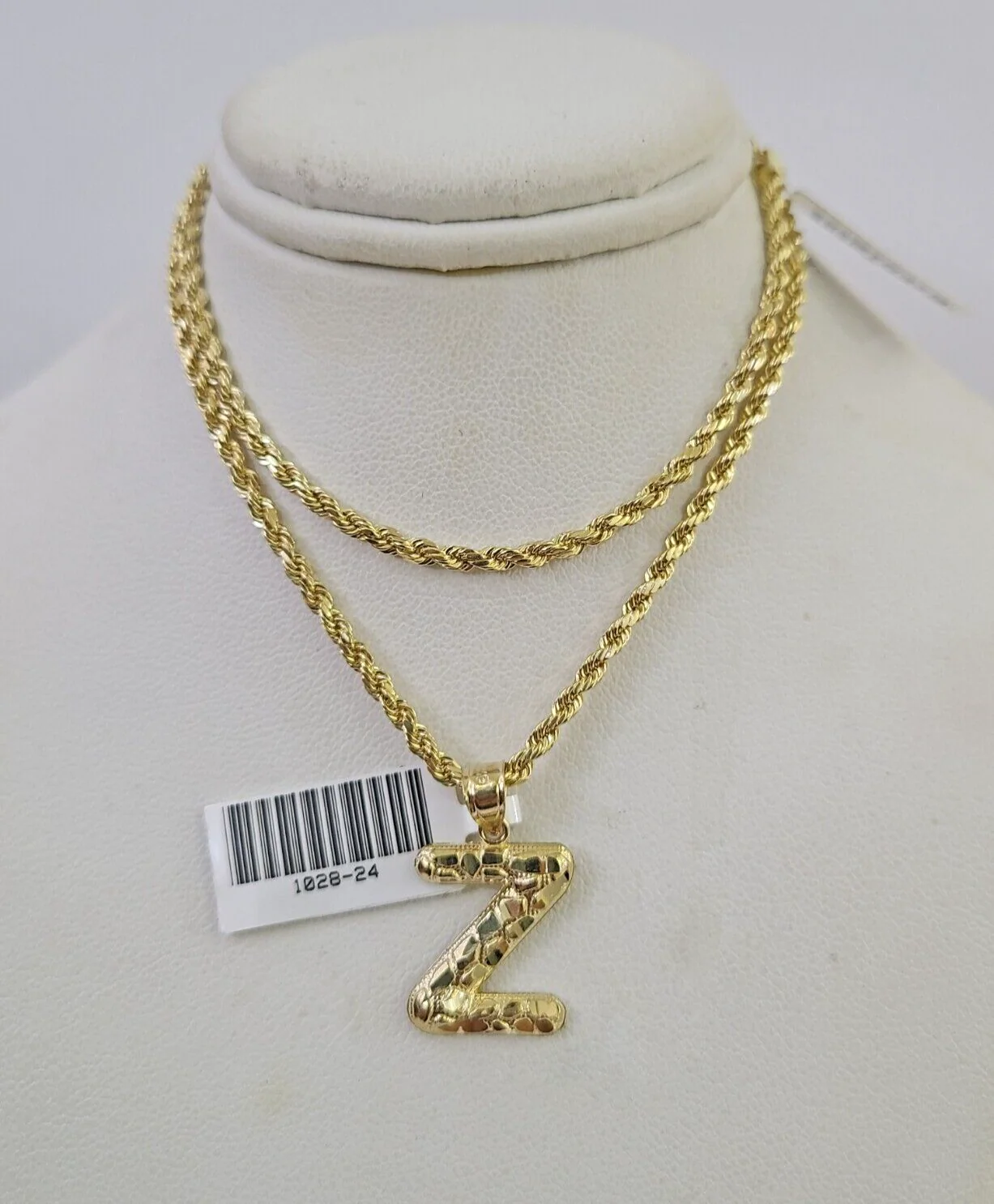 10k Gold Initial Z Charm Rope Chain 16"-26" 2.5mm SET Necklace Alphabet Pendant - Image 6