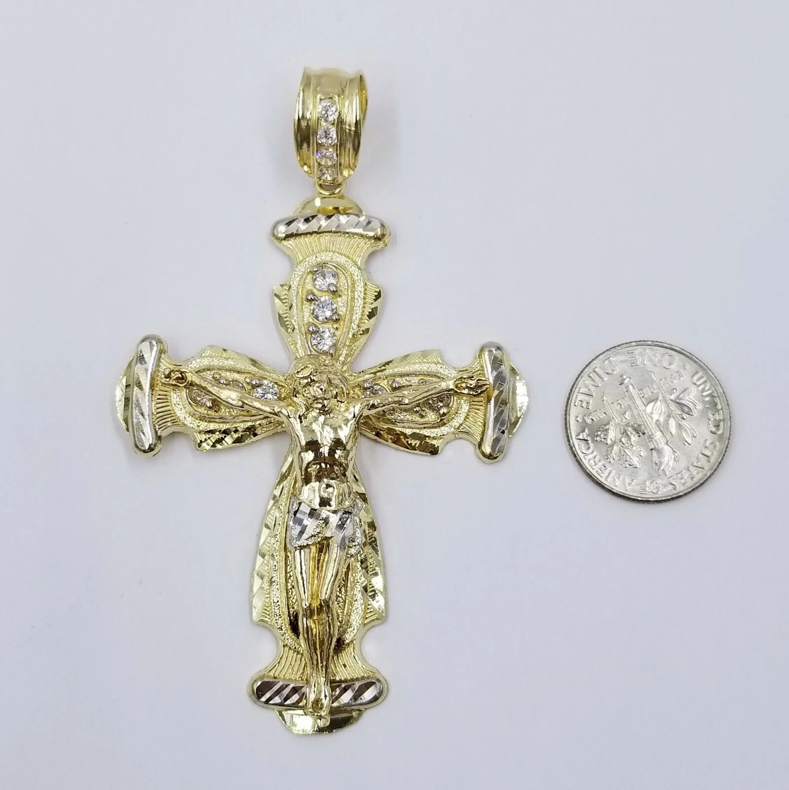 10k Gold Jesus Cross Charm Byzantine Chain 24" Necklace Real 10k Yellow Gold SET - Image 6