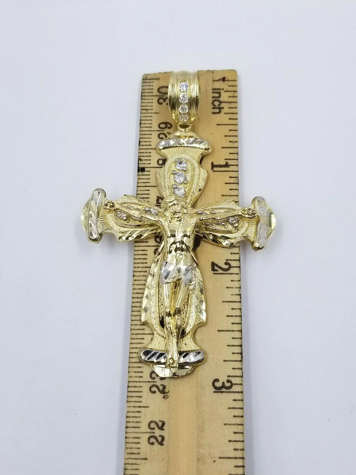 10k Gold Jesus Cross Charm Byzantine Chain 24" Necklace Real 10k Yellow Gold SET - Image 8