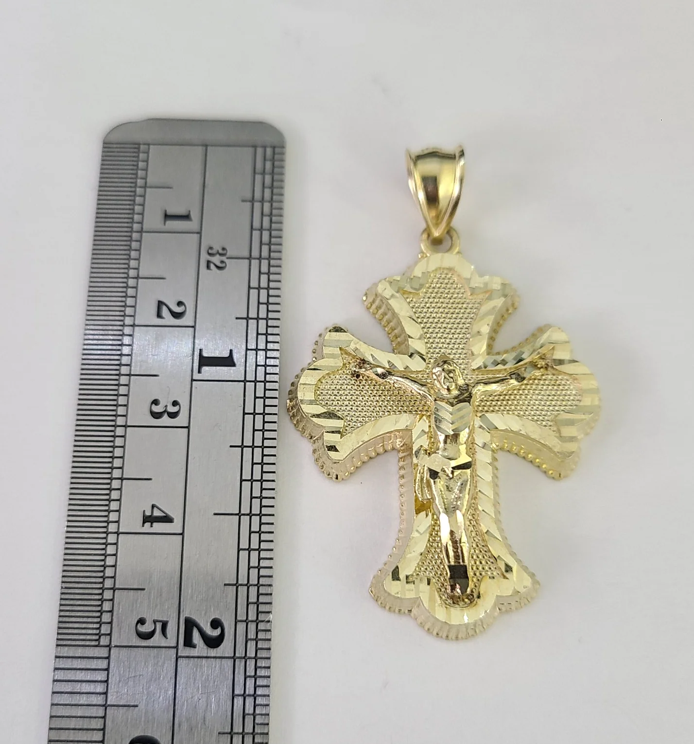 10k Gold Jesus Crucifix Cross Charm Miami Cuban Chain 5mm 18"-28" Necklace - Image 2
