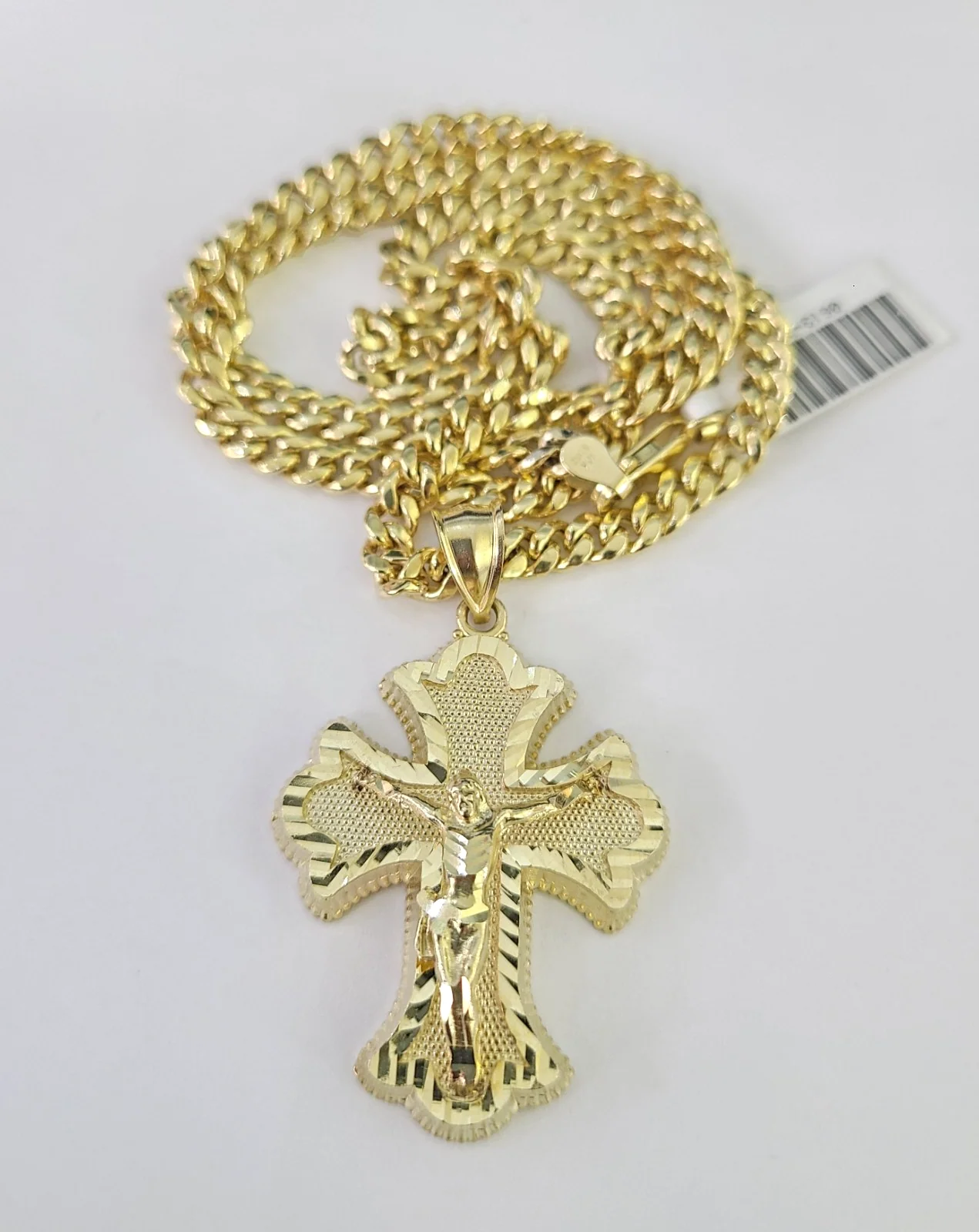 10k Gold Jesus Crucifix Cross Charm Miami Cuban Chain 5mm 18"-28" Necklace - Image 6