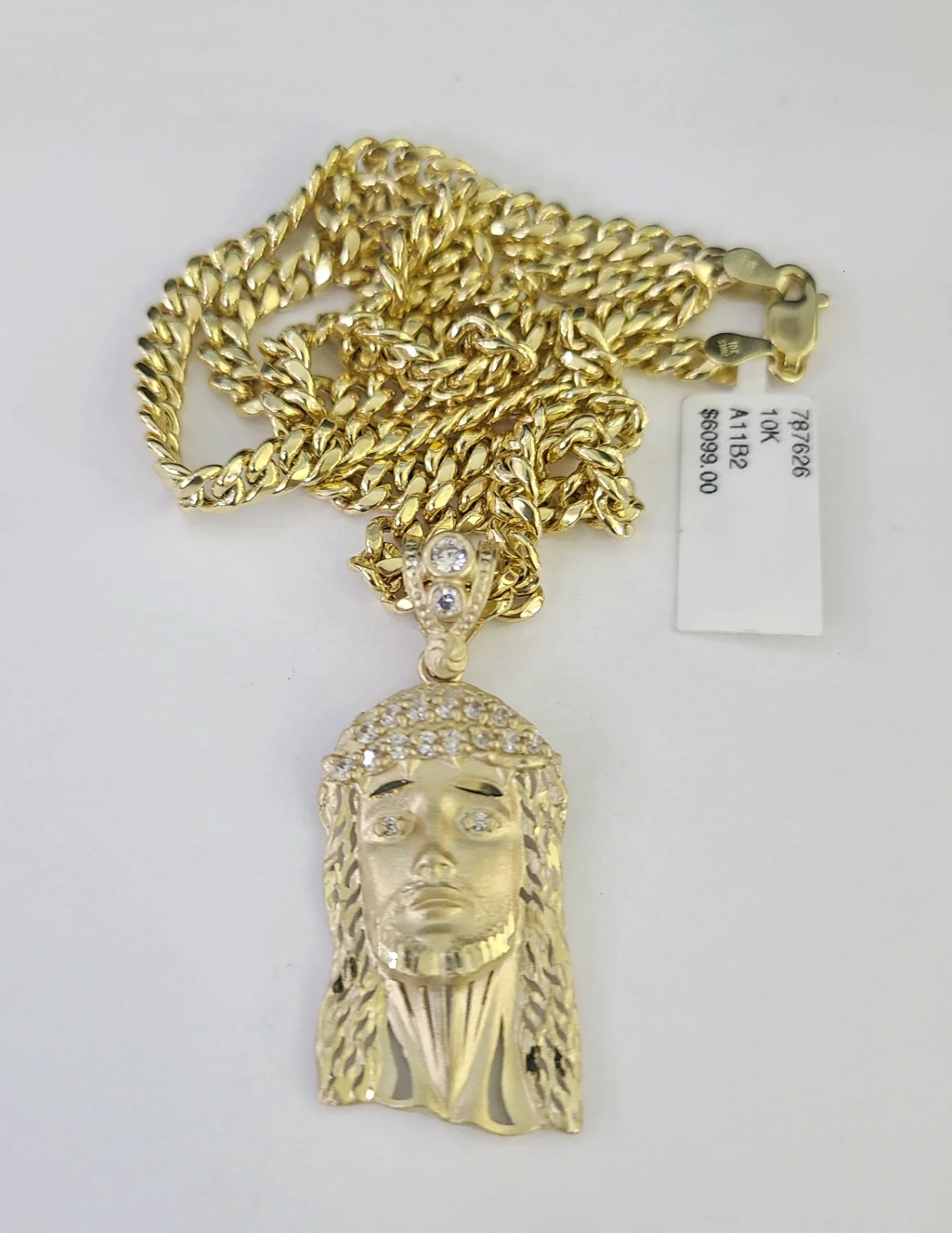 10k Gold Jesus Head Charm Miami Cuban Chain 5mm 18"-28" Necklace Pendant Set - Image 5