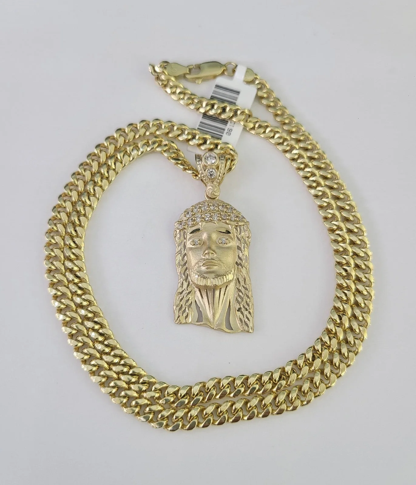 10k Gold Jesus Head Charm Miami Cuban Chain 5mm 18"-28" Necklace Pendant Set - Image 7
