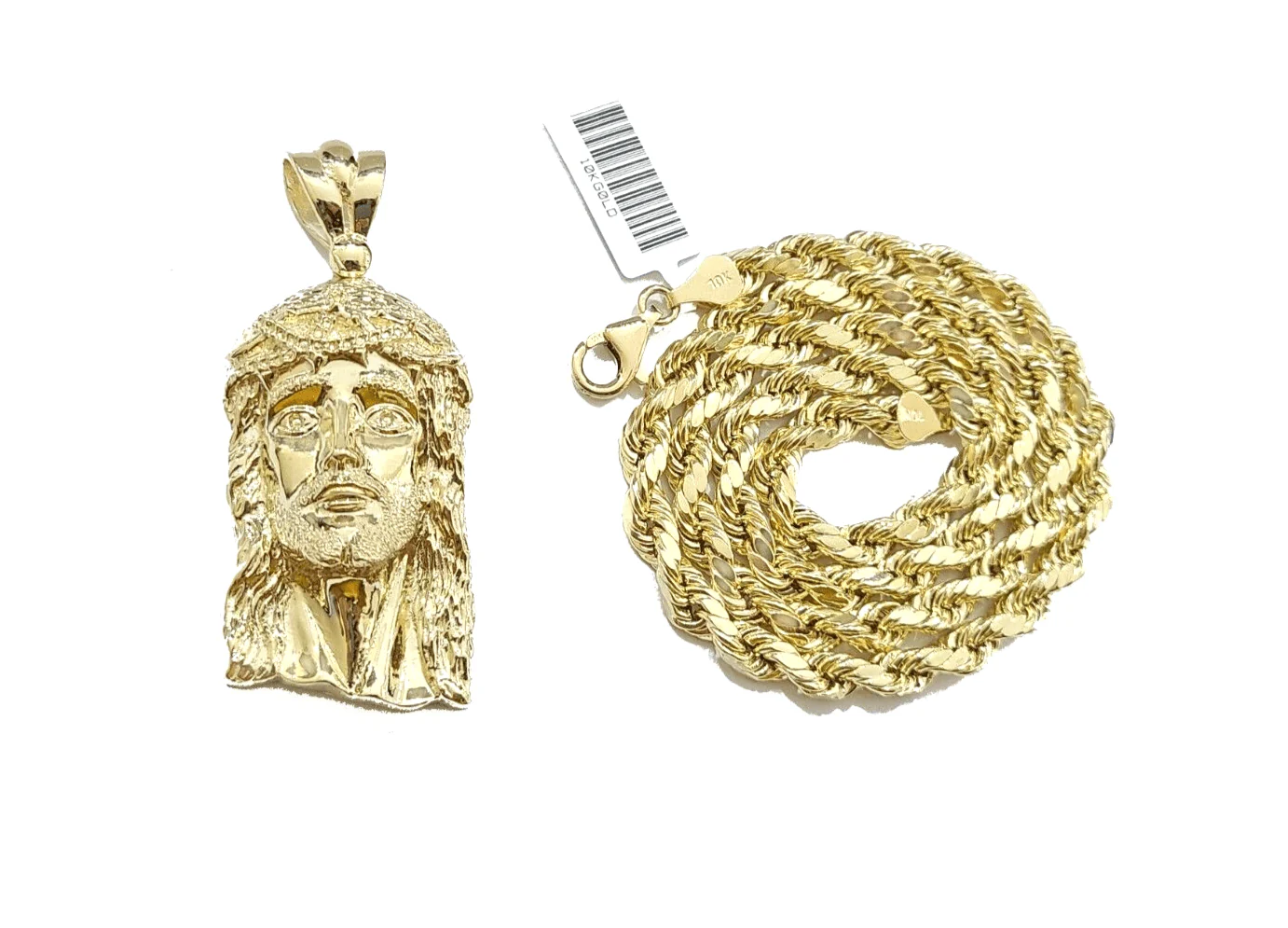 10k Gold Jesus Head Charm Rope Chain Necklace 6mm 24'' Set & Pendant 10kt REAL - Image 3