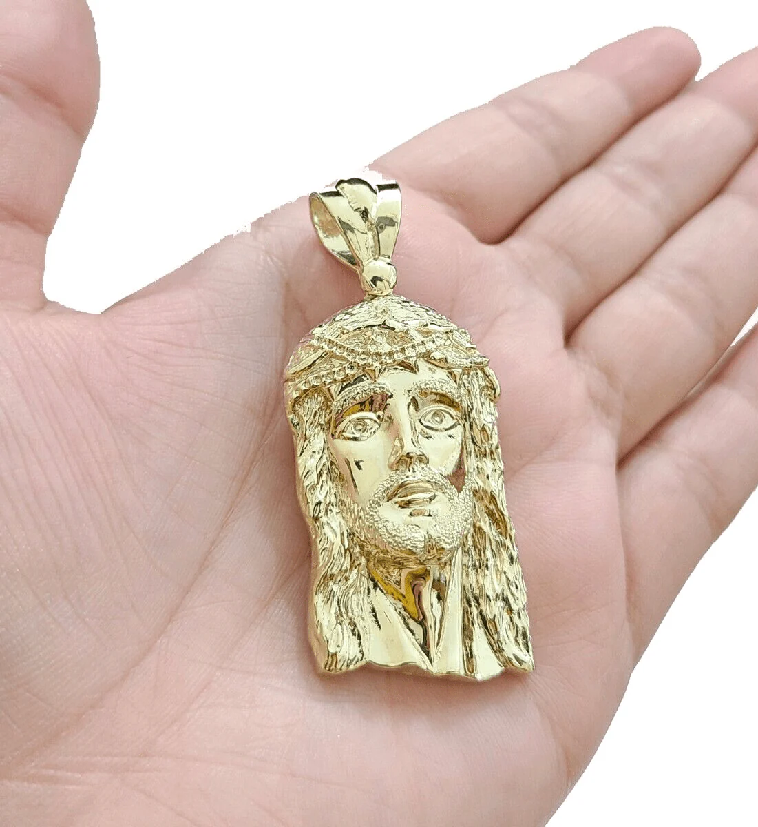 10k Gold Jesus Head Charm Rope Chain Necklace 6mm 24'' Set & Pendant 10kt REAL - Image 4