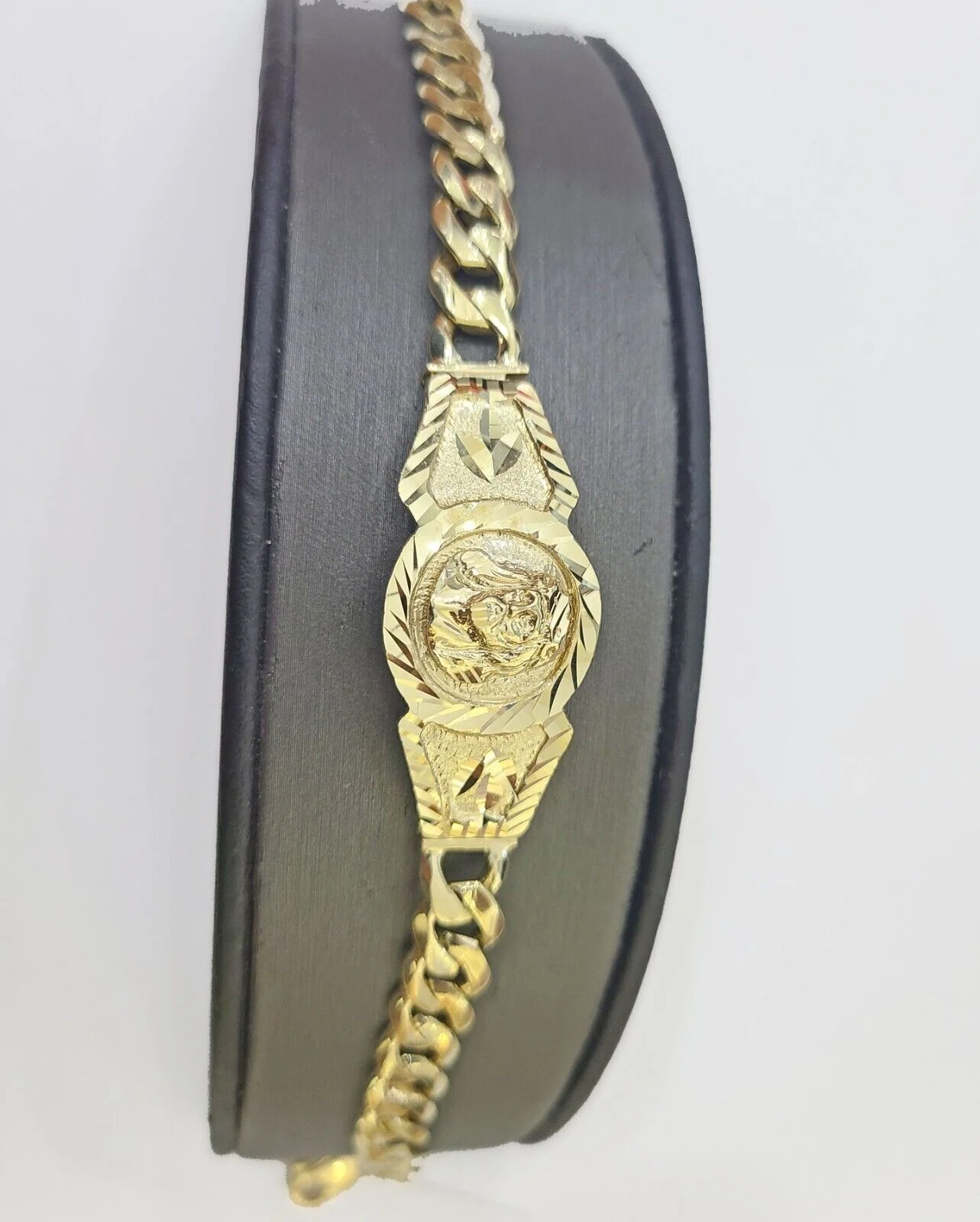 10k Gold Jesus Head Cuban Curb Bracelet Size 8.6" Inches 8mm 10kt Mens Ladies - Image 7