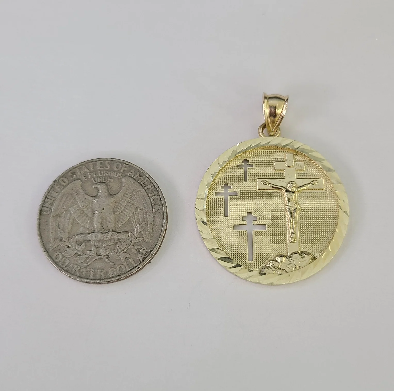 10k Gold Jesus Medallion Cross Charm Miami Cuban Chain 5mm 18"-28" Necklace - Image 3