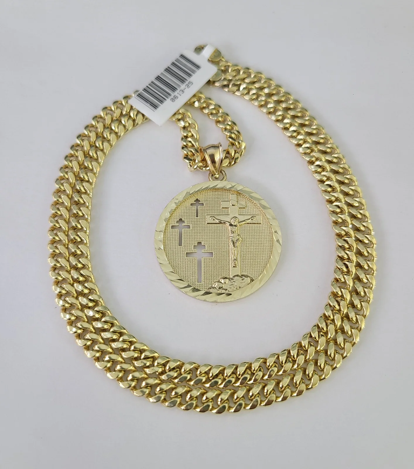 10k Gold Jesus Medallion Cross Charm Miami Cuban Chain 5mm 18"-28" Necklace - Image 5