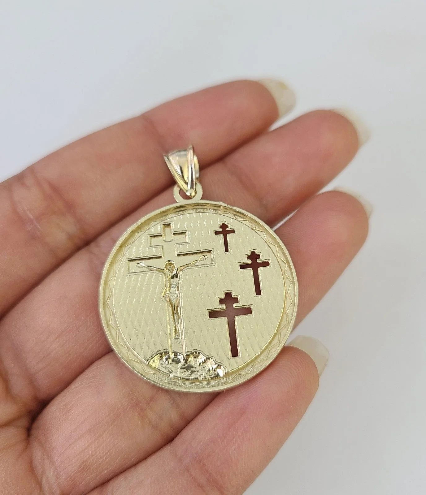 10k Gold Jesus Medallion Cross Charm Miami Cuban Chain 5mm 18"-28" Necklace - Image 8