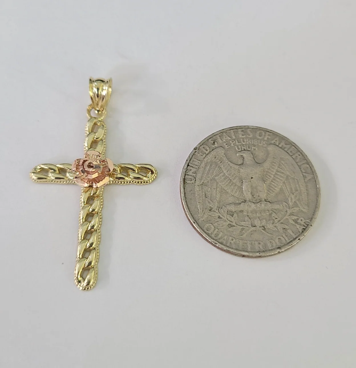 10k Gold Jesus Rose Cross Charm Miami Cuban Chain 3mm 18"-28" Necklace Pendant - Image 4