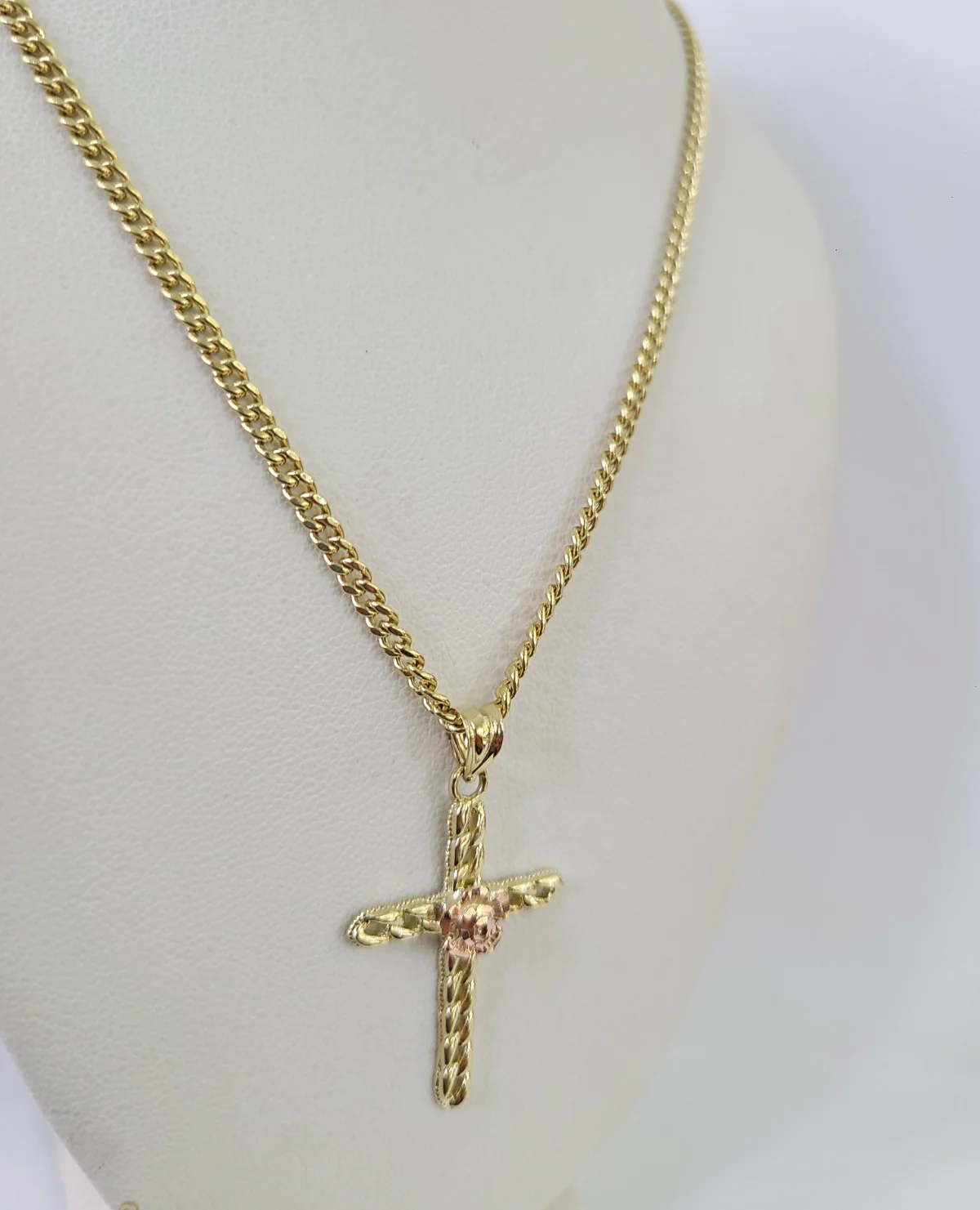 10k Gold Jesus Rose Cross Charm Miami Cuban Chain 3mm 18"-28" Necklace Pendant - Image 5