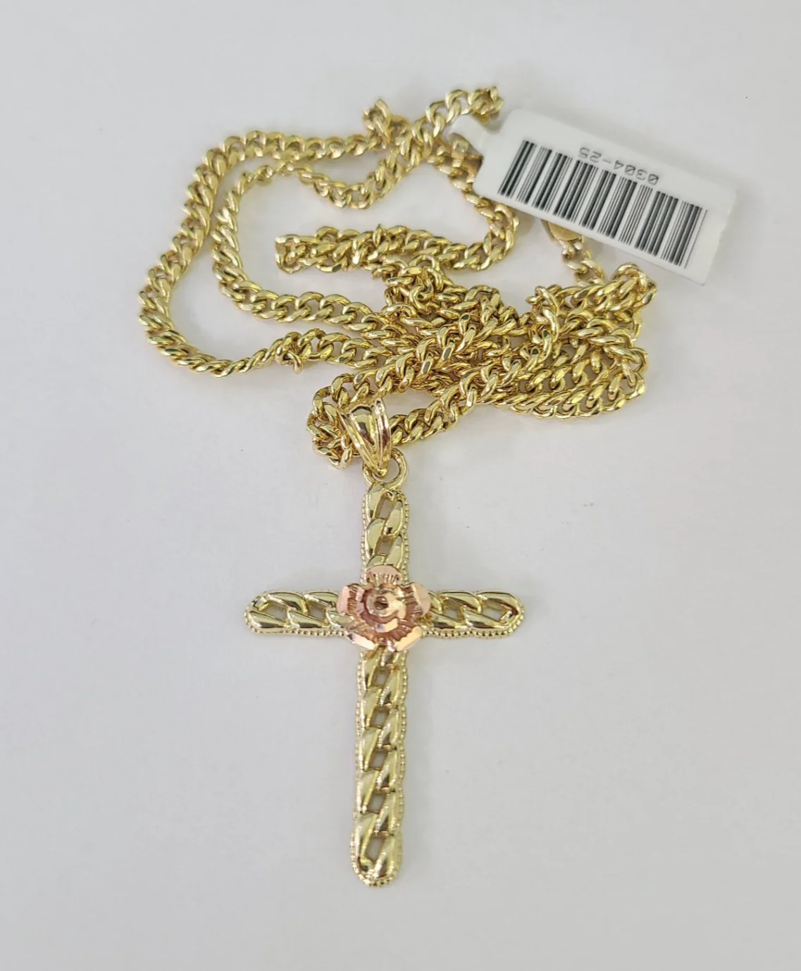 10k Gold Jesus Rose Cross Charm Miami Cuban Chain 3mm 18"-28" Necklace Pendant - Image 6