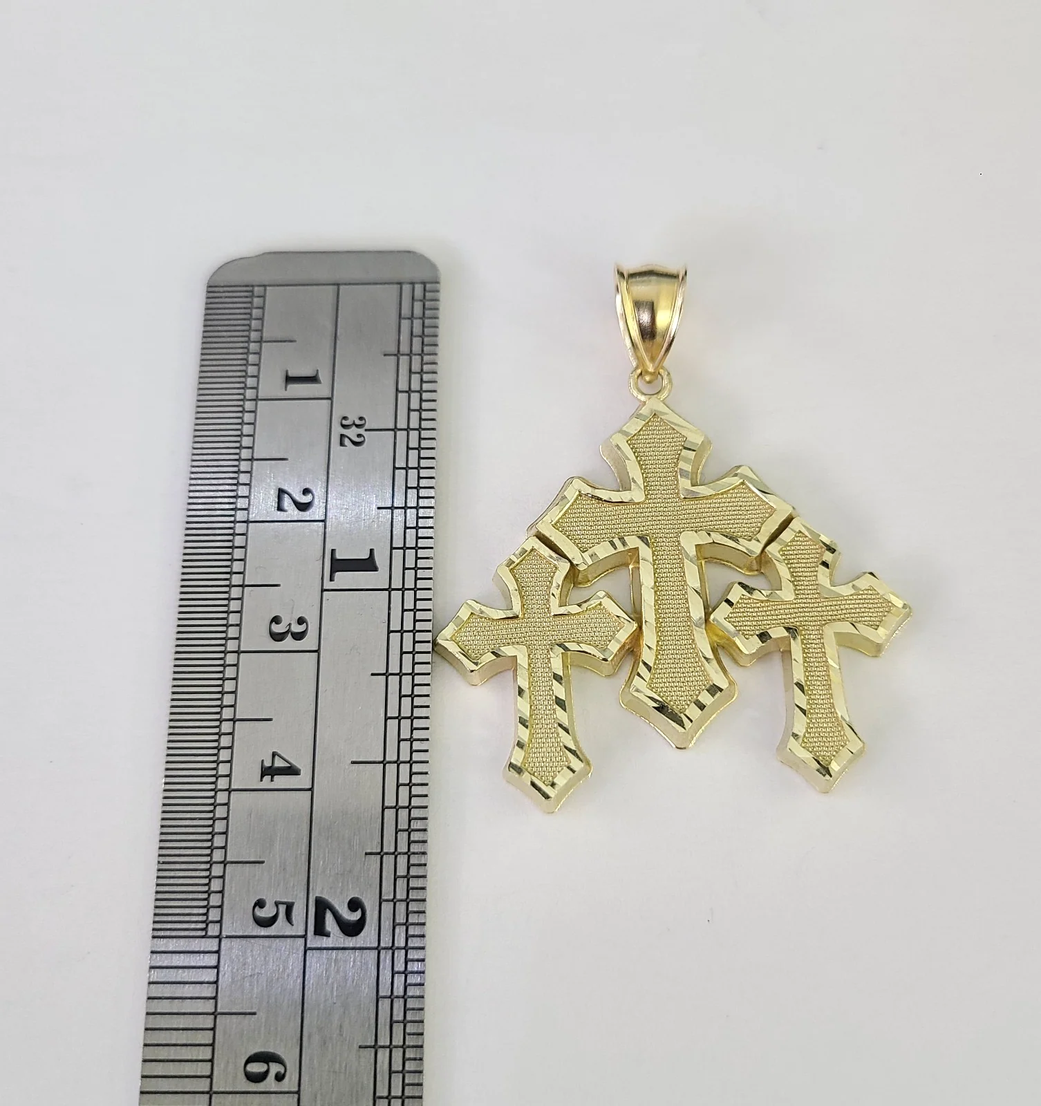 10k Gold Jesus Triple Cross Charm Miami Cuban Chain Pendant 5mm 18"-28" Necklace - Image 3
