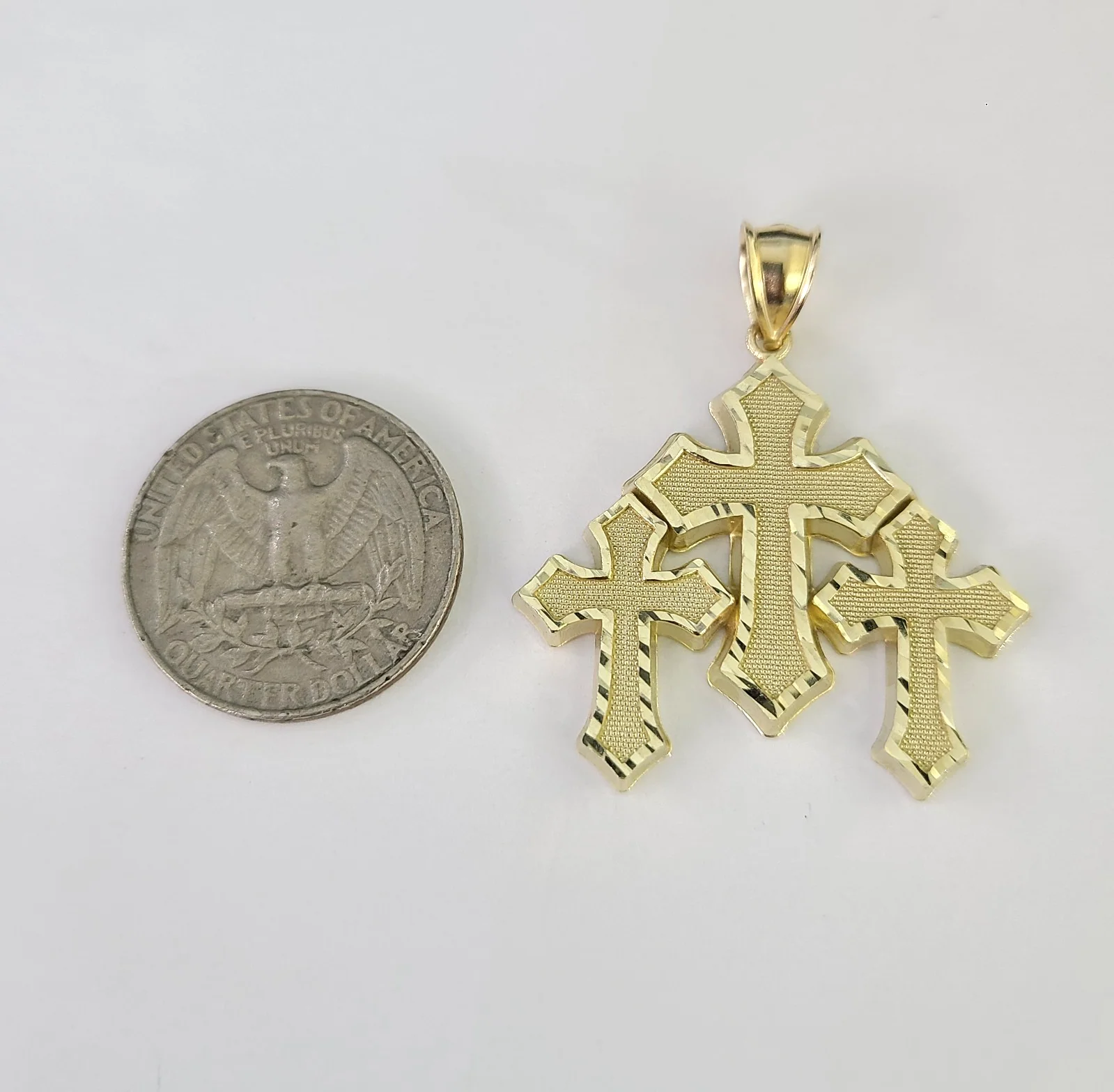 10k Gold Jesus Triple Cross Charm Miami Cuban Chain Pendant 5mm 18"-28" Necklace - Image 5