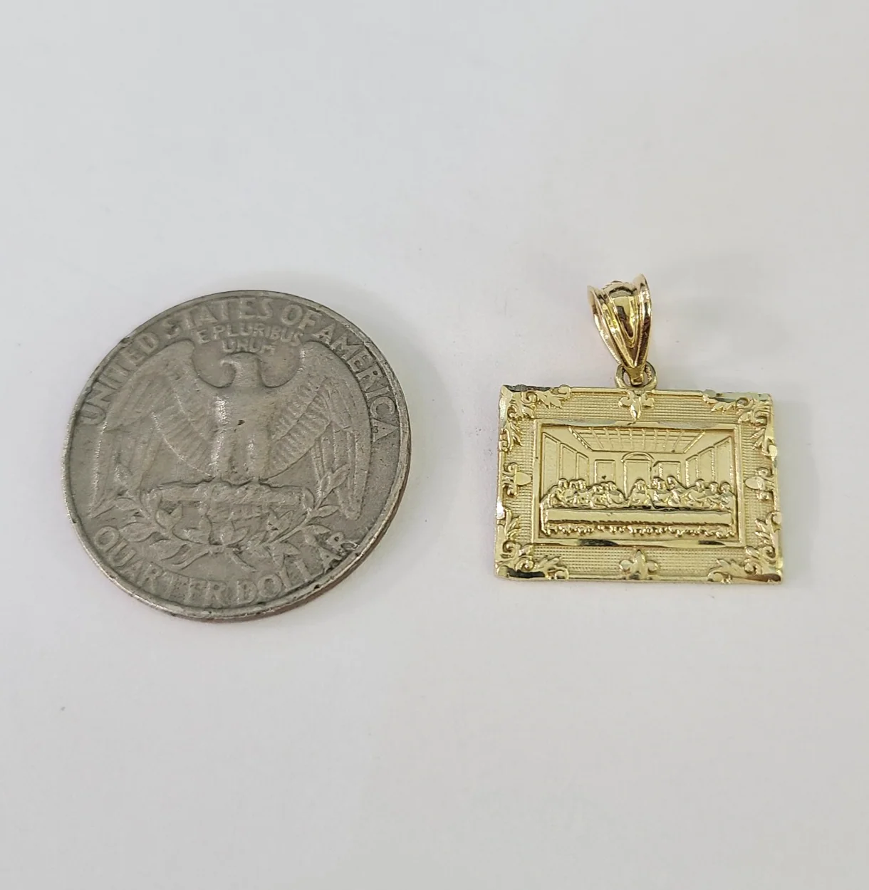 10k Gold Last Supper Charm Miami Cuban Chain 3mm 18"-28" Necklace Pendant Set - Image 2