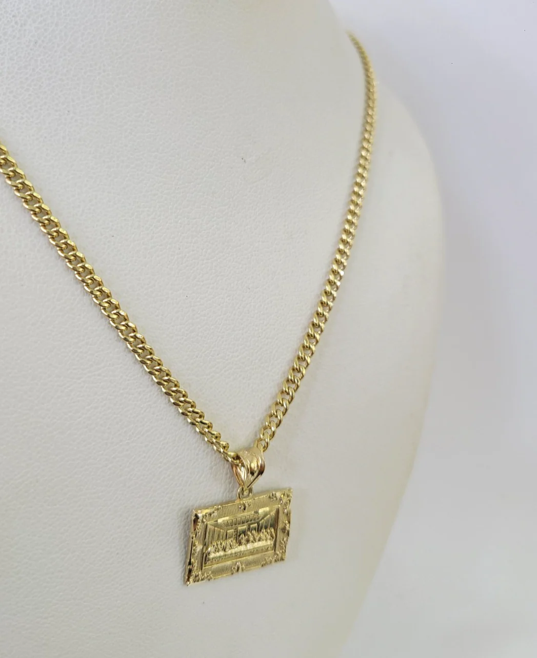 10k Gold Last Supper Charm Miami Cuban Chain 3mm 18"-28" Necklace Pendant Set - Image 3