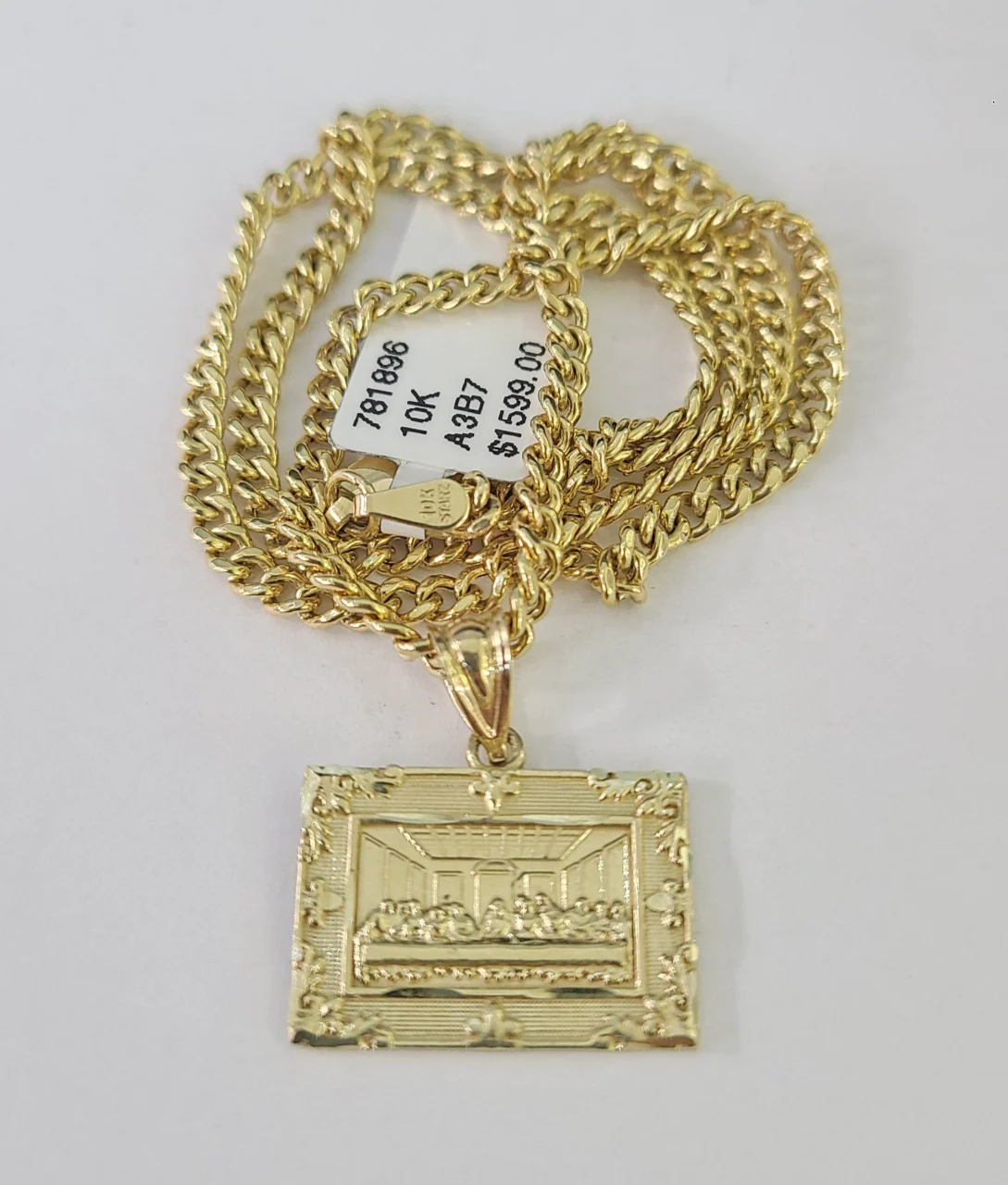 10k Gold Last Supper Charm Miami Cuban Chain 3mm 18"-28" Necklace Pendant Set - Image 4