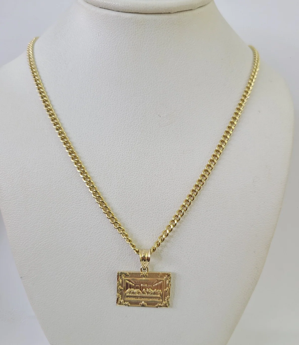 10k Gold Last Supper Charm Miami Cuban Chain 3mm 18"-28" Necklace Pendant Set - Image 6