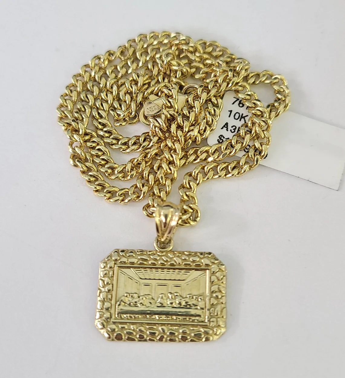 10k Gold Last Supper Charm Miami Cuban Chain 3mm 18"-28" Necklace Pendant Set