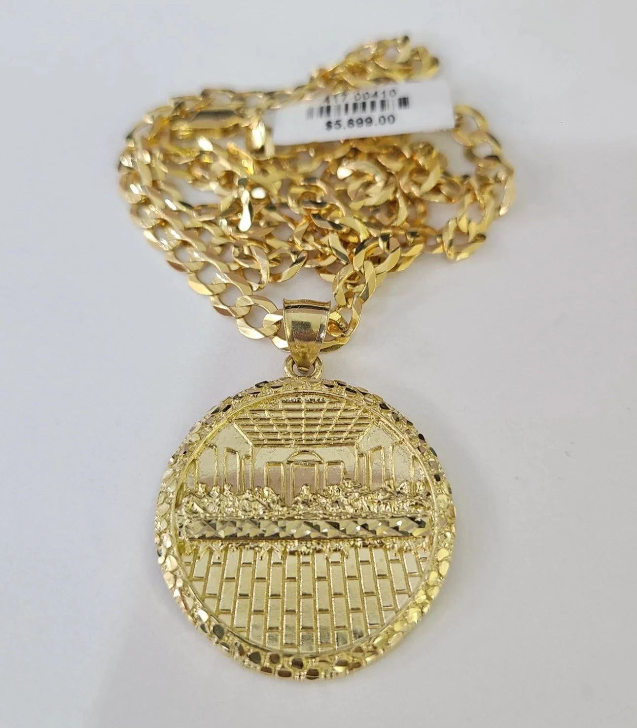 10k Gold Last Supper Nugget Pendant Cuban Curb Link Chain 5mm 18"-28" Inch SET - Image 3