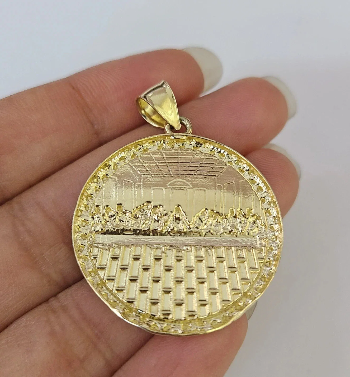 10k Gold Last Supper Nugget Pendant Cuban Curb Link Chain 5mm 18"-28" Inch SET - Image 7